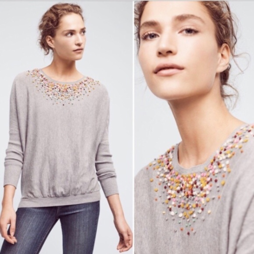 Anthropologie Grey Knotted Confetti Sweater